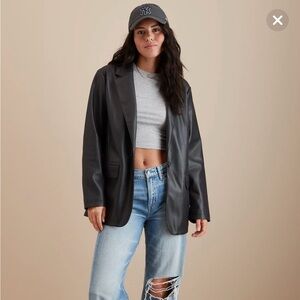 American Eagle Oversized Black Vegan Leather Blazer NWT